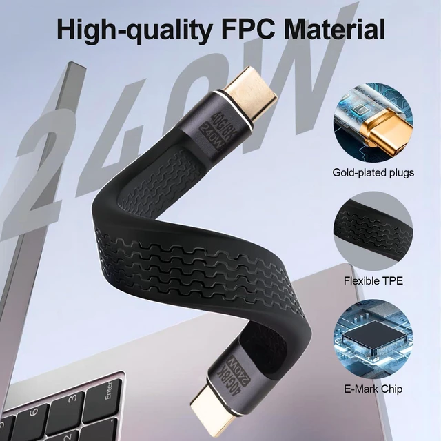 Alt view image 4 of 7 - USB 4.0 40Gbps Thunderbolt 4 Data Sync SSD Cable PD 240W 5A Fast Charging USB C to Type C 8K@60Hz USB-C for iPhone 16 Pro Max MacBook