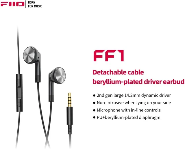 Alt view image 5 of 6 - FiiO FF1 3.5mm HiFi Music Wired Bass Earbud 14.2mm Dynamic HD Microphone Earphone for Gaming Meeting Video (Black)