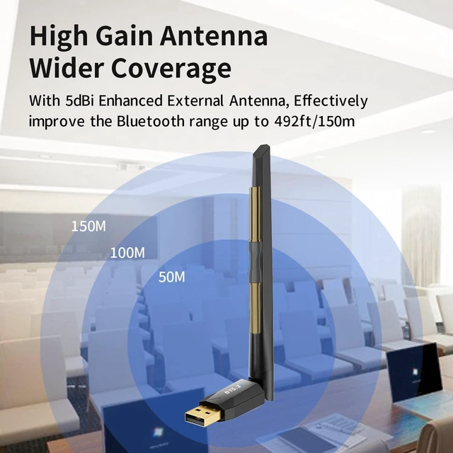 Alt view image 4 of 7 - Long Range Bluetooth 5.3 USB Adapter for PC, 492FT, Plug and Play Wireless Transmitter Dongle for Windows 11/10/8.1/7, Pair with Bluetooth Headset Headphone Speaker Mouse Keyboard, NOT for MAC