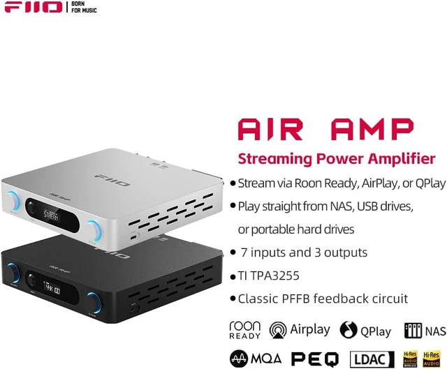 Alt view image 3 of 7 - FIIO AIRAMP All-in-One Desktop Amplifier, ES9020Q DAC, XMOS XU316, 120W×2 Class D Power Amp, Bluetooth 5.0, USB Optical Coaxial Input, Subwoofer Output black