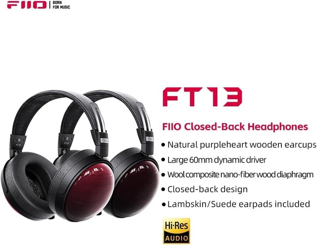 Alt view image 2 of 7 - FiiO FT13 Audiophile Closed-Back Headphones, 60mm Large Dynamic Driver with W-Shaped Wool & Nano Wood Fiber Diaphragm, Premium Purpleheart Wood Design, Furukawa Copper Hybrid Cable(Purple) black