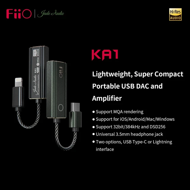 Alt view image 5 of 5 - FiiO JadeAudio KA1 Headphone Amps Tiny Amplifier USB DAC High Resolution Lossless for Smartphones/PC/Laptop/Players(Lightning, Black)