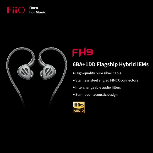 Alt view image 3 of 5 - FiiO FH9 Headphones Earphone Wired High Resolution Over-The-Ear 1DD+6BA Detachable Cable Deep Bass Comes with 2.5/3.5/4.4mm Swappable Plugs for Smartphone/PC/Players/Home Audio(Titanium)