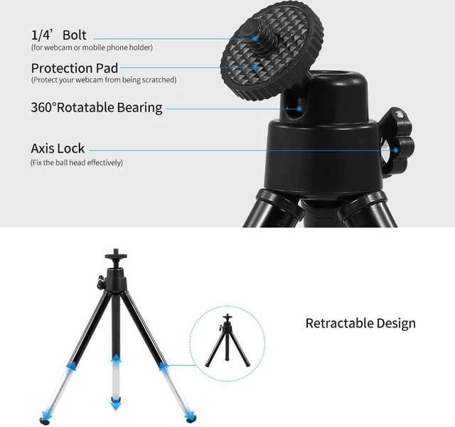 Alt view image 3 of 7 - Portable Webcam Tripod Lightweight Mini Webcam Tripod for Smartphone Webcam Desktop Tripod Phone Holder Table Stand (Black)