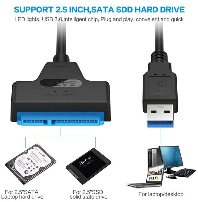 Alt view image 7 of 7 - Upgraded SATA to USB Cable, USB 3.0 SATAIII Hard Drive Adapter Cable for 2.5 Inch SSD & HDD Support UASP