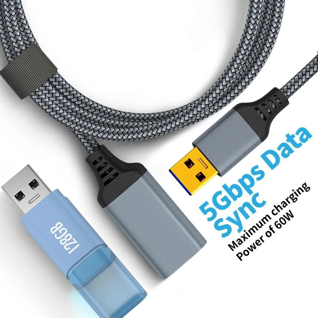 Alt view image 2 of 7 - USB 3.0 Extension Cable Type A Male to Female Extension Cord, Hannord High Data Transfer Compatible with USB Keyboard, Mouse, Flash Drive, Hard Drive Gray 1.64 ft.
