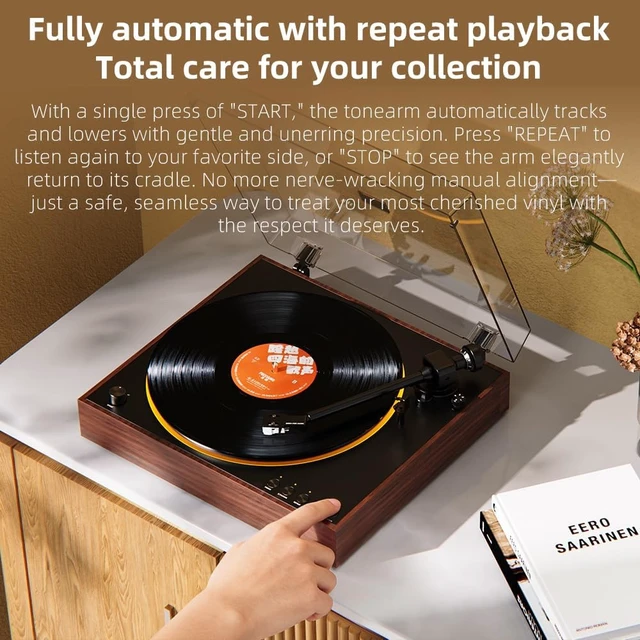 Alt view image 4 of 7 - FIIO TT11 Fully Automatic Turntable, Bluetooth Vinyl Record Player, Built-in Preamp, Line & Phono Output, 2-Speed (33/45 RPM), Aluminum Platter, Dust Cover (Brown)