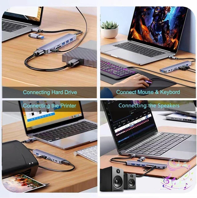 Alt view image 5 of 7 - USB C Hub USB Hub 3.0, Aluminum 8 in 1 USB Extender Splitter with SD/TF Card Reader, 3.5mm Aux Headphone Jack for MacBook Pro Air and More PC/Laptop/Tablet Devices