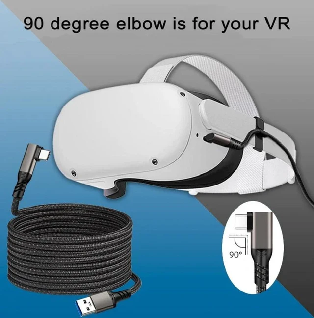 Alt view image 4 of 7 - USB to USB-C VR Link Cable 90 Degree Elbow Type-C Nylon Braided Cable for Meta Quest 3S /3/2 Pro, Pico 4 Ultra / 4 and PC/Steam VR Headset Gaming-1.64ft