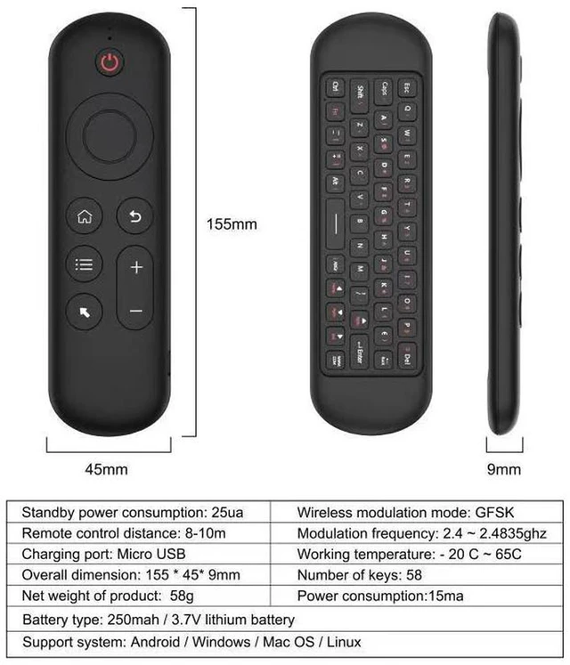 Alt view image 6 of 6 - M5 BT5.2 Remote Control Bluetooth Keyboard 2.4G Wireless Air Mouse Gyroscope 7 Color Backlight for Android TV Box, Smart TV, Laptop, miniPC, Projector, HTPC, Media Player