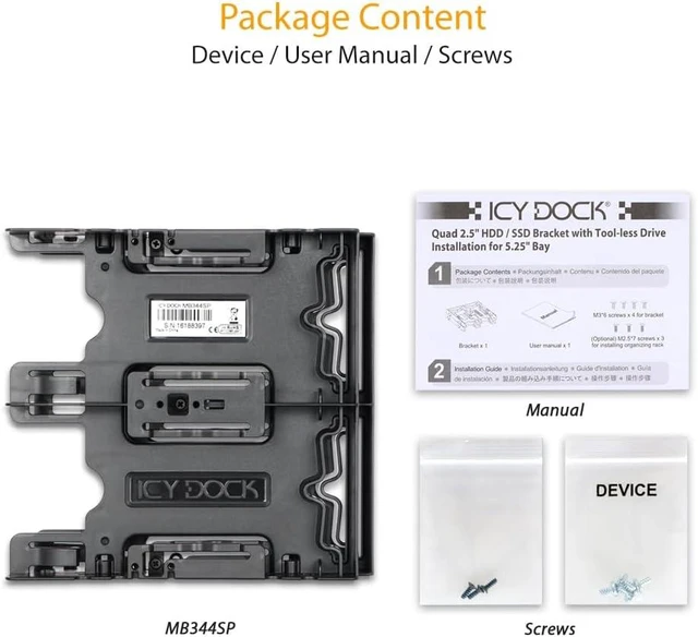 Alt view image 4 of 6 - ICY DOCK 4 x 2.5 HDD / SSD Bracket Mount Kit Adapter for 5.25 Drive Bay - FLEX-FIT Quattro MB344SP