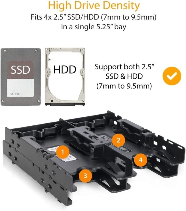 Alt view image 2 of 6 - ICY DOCK 4 x 2.5 HDD / SSD Bracket Mount Kit Adapter for 5.25 Drive Bay - FLEX-FIT Quattro MB344SP