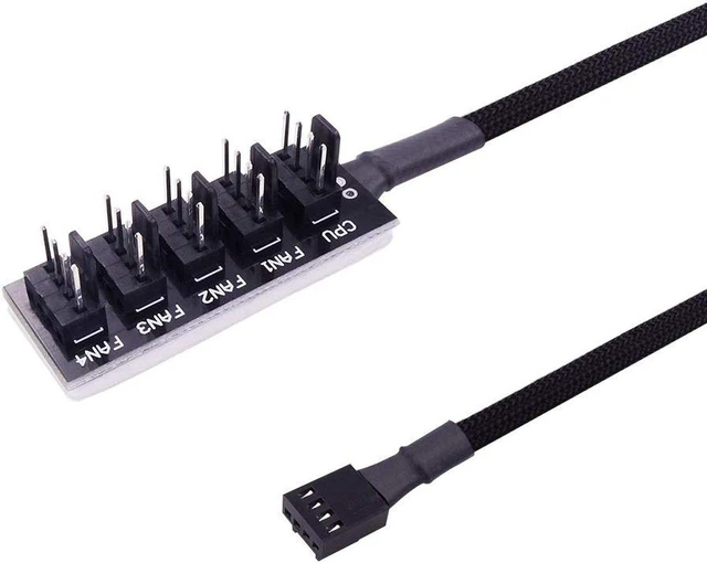 Main image of 4-Pin PWM Fan Power Supply Cable 1 to 5 Splitter 5 Way Hub PC Case Internal Motherboard Fan Power Extension Cable Cord Wire for ATX Computer Case 4-Pin and 3-Pin Cooling Fans (13 inch, Black)