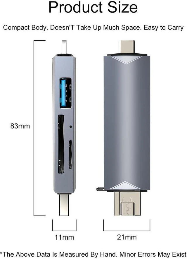 Alt view image 6 of 7 - 6 in 1 USB-C USB 3.0 Dual Slot OTG Memory Card Adapter,SD Card Reader,Compatible for TF/SD/Micro SD/SDXC/Micro SDXC/Micro SDHC Memory Cards Silver