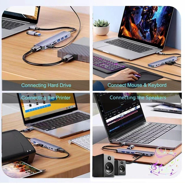 Alt view image 6 of 6 - USB C Hub USB 3.0 Hub 7Port Aluminum, 7 in 1 USB Multiple Hub Data Splitter Extender for MacBook Pro Air, foriphone 15 pro, Laptop, PC, Surface Pro