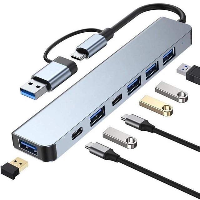Main image of USB C Hub USB 3.0 Hub 7Port Aluminum, 7 in 1 USB Multiple Hub Data Splitter Extender for MacBook Pro Air, foriphone 15 pro, Laptop, PC, Surface Pro