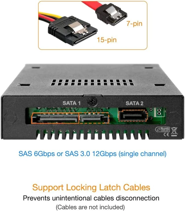 Alt view image 3 of 7 - ICY DOCK Full Metal 2 Bay 2.5 SATA/SAS HDD & SSD Mobile Rack for External 3.5" Drive Bay | ToughArmor MB992SK-B MB491SKL-B