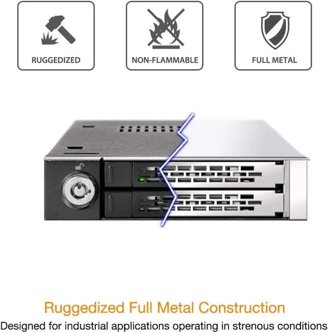 Alt view image 7 of 7 - ICY DOCK Full Metal 2 Bay 2.5 SATA/SAS HDD & SSD Mobile Rack for External 3.5" Drive Bay | ToughArmor MB992SK-B MB491SKL-B