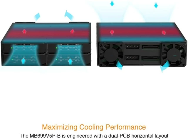 Alt view image 2 of 7 - ICY DOCK ToughArmor MB699V5P-B 4-Bay PCIe 5.0 U.2/U.3 NVMe SSD Mobile Rack Enclosure for External 5.25" Drive Bay (2 x MCIO 8i SFF-TA-1016)