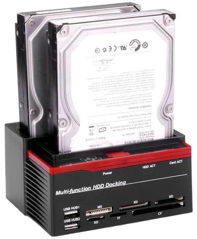 Main image of 2.5/3.5" SATA IDE HDD Docking Station USB 2.0 to SATA External HDD Station Clone Function, USB Hard Drive Docking Station MS/M2/XD/CF/SD/TF Card Reader (US Plug)