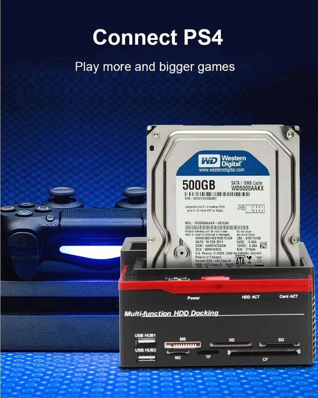 Alt view image 4 of 7 - 2.5/3.5" SATA IDE HDD Docking Station USB 2.0 to SATA External HDD Station Clone Function, USB Hard Drive Docking Station MS/M2/XD/CF/SD/TF Card Reader (US Plug)