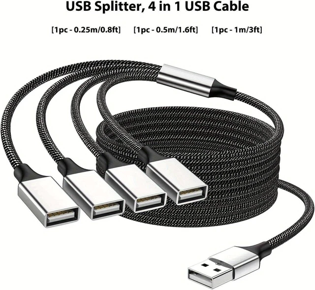Alt view image 7 of 7 - USB Splitter USB 1 Male to 4 Female USB Hub Extension Cable, USB Splitter Adapter for Mac Macbook,Car,Xbox One Series X/S,Flash Drive,HDD,Laptop.0.8ft
