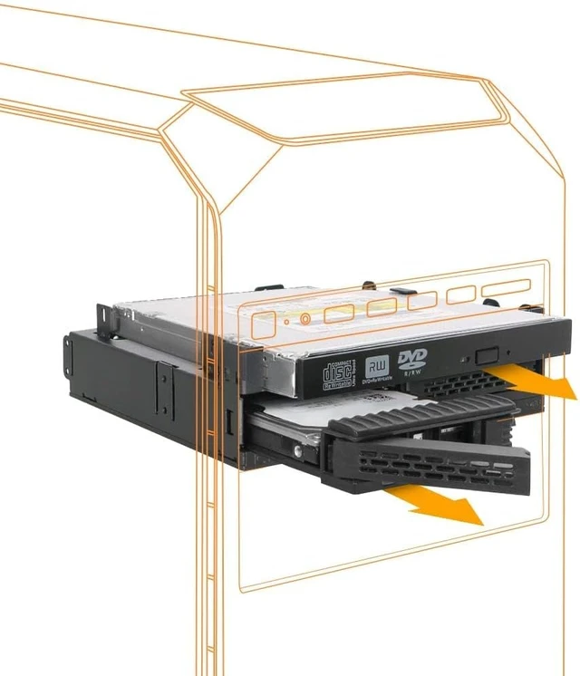 Alt view image 4 of 7 - ICY DOCK 2 Bay 2.5 SAS/SATA HDD/SSD Mobile Rack Enclosure + Ultra Slim/Slim CD DVD-ROM Optical Drive Slot for 5.25 Bay | ExpressCage MB732SPO-B