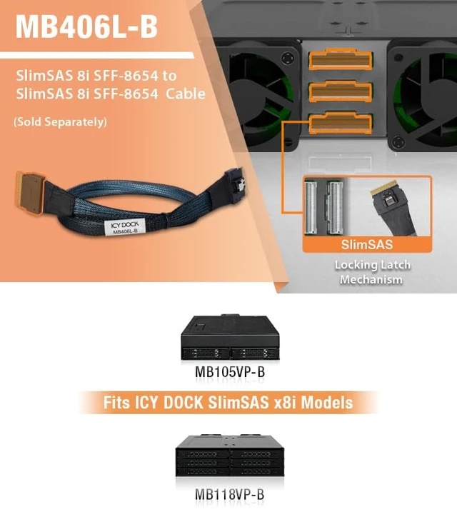 Alt view image 3 of 6 - ICY DOCK SlimSAS 8i SFF-8654 to SlimSAS 8i SFF-8654 Cable 0.5M | MB406L-B