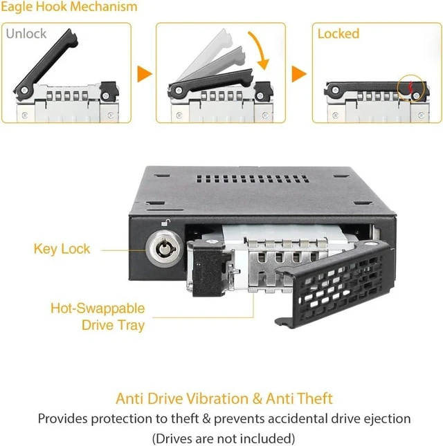 Alt view image 2 of 7 - ICY DOCK 2.5" U.2 NVMe SSD PCIe 3.0/4.0 Mobile Rack for External 3.5" Drive Bay (147mm Depth) | ToughArmor MB601VK-B