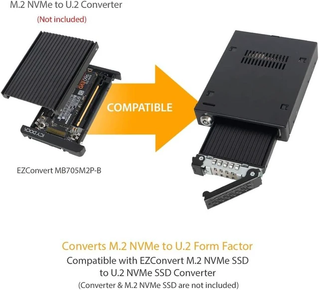 Alt view image 7 of 7 - ICY DOCK 2.5" U.2 NVMe SSD PCIe 3.0/4.0 Mobile Rack for External 3.5" Drive Bay (147mm Depth) | ToughArmor MB601VK-B