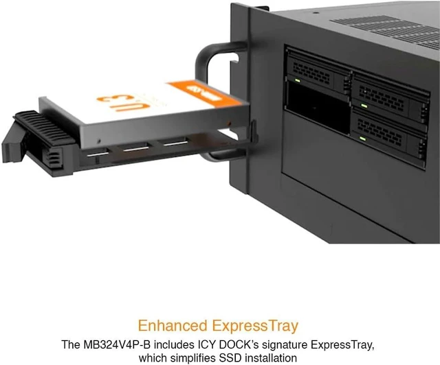 Alt view image 3 of 7 - ICY DOCK ExpressCage MB324V4P-B 4 Bay 15mm U.2/U.3 SSD Mobile Rack for 5.25 Drive Bay Tool-Less SSD Mounting System (2 x SlimSAS 8i SFF-8654)