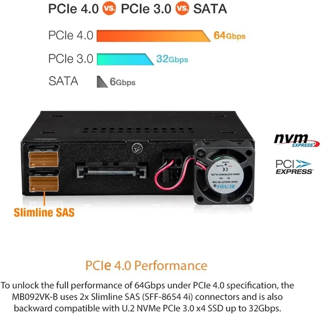 Alt view image 7 of 7 - ICY DOCK Rugged 2 Bay 2.5 U.2/U.3 NVMe SSD(7mm) PCIe 4.0 Mobile Rack for External 3.5 Drive Bay | ToughArmor MB092VK-B