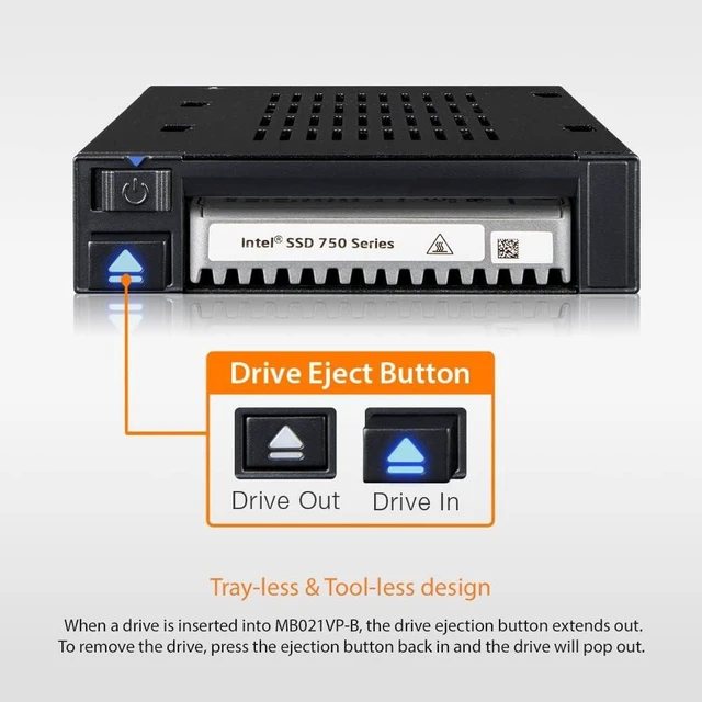 Alt view image 3 of 7 - ICY DOCK U.2 NVMe PCIe 3.0/4.0 SSD Tray-Less Docking Enclosure for External 3.5" Drive Bay | flexiDOCK MB021VP-B (Tri-Mode Incompatible)