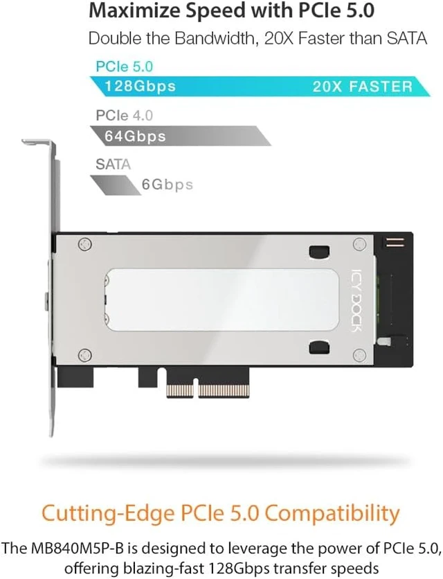 Alt view image 5 of 7 - Removable PCIe 5.0 x4 to M.2 NVMe Gen5 SSD 128 Gbps Mobile Rack Enclosure / Adapter for PCIe x4/x8/x16 Expansion Slot - ExpressSlot Elite MB840M5P-B
