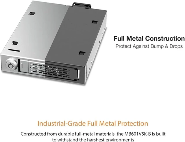 Alt view image 3 of 7 - 2.5" U.2/U.3 NVMe SSD PCIe 5.0 Mobile Rack Enclosure for External 3.5" Drive Bay (1 x MCIO 4i SFF-TA-1016) - ToughArmor MB601V5K-B