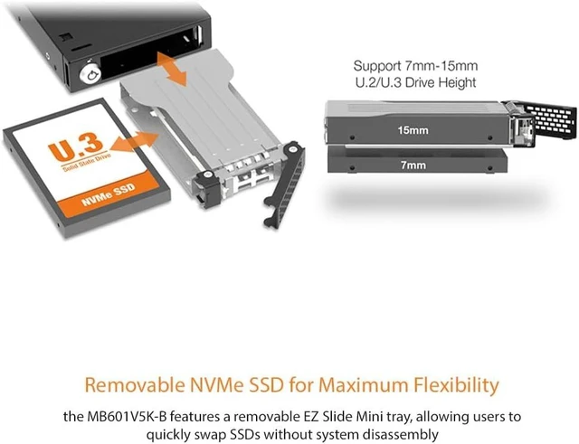 Alt view image 4 of 7 - 2.5" U.2/U.3 NVMe SSD PCIe 5.0 Mobile Rack Enclosure for External 3.5" Drive Bay (1 x MCIO 4i SFF-TA-1016) - ToughArmor MB601V5K-B