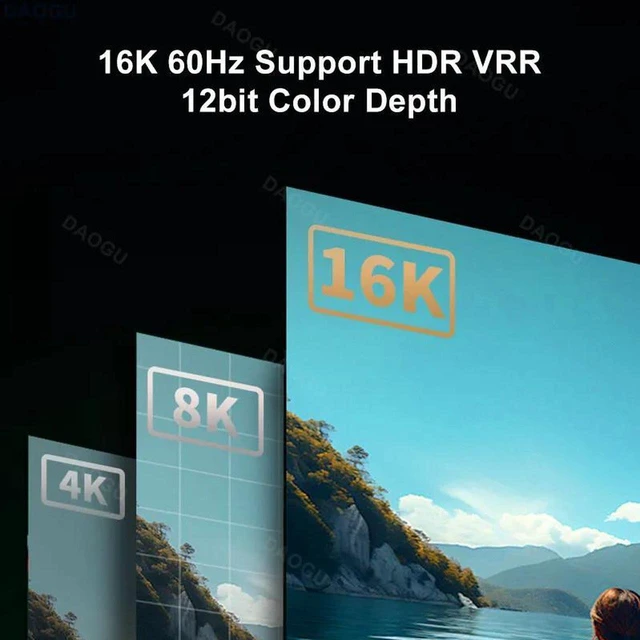 Alt view image 5 of 7 - 16K Displayport Cable 2.1, DP 2.1 80Gbps Cable Support 16K@30Hz 8K@120Hz HBR3 4K@240Hz 165Hz 144Hz 60Hz, HDCP DSC, HDR10 FreeSync G-Sync for Gaming Monitor Graphics Card 6 ft.