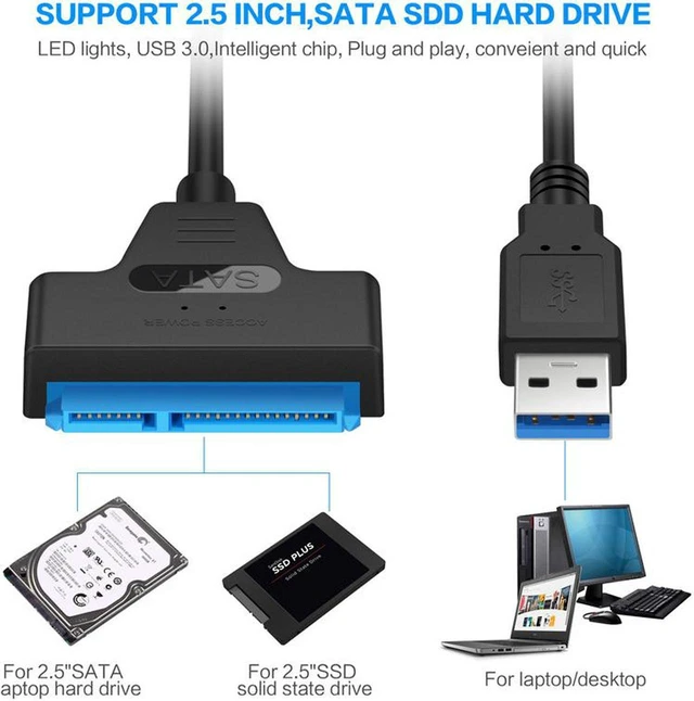 Alt view image 6 of 7 - USB 3.0 to SATA III Adapter Cable with UASP SATA to USB Converter for 2.5" Hard Drives Disk HDD and Solid State Drives SSD