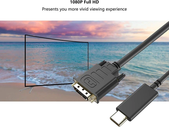 Alt view image 7 of 7 - USB C to DVI Cable 4K@30Hz Thunderbolt to DVI (24+1) Male to Male Cable 6FT USB Type-C to DVI Adapter Support 2017-2020 MacBook Pro, Surface Book 2, Dell XPS 13, Galaxy S10