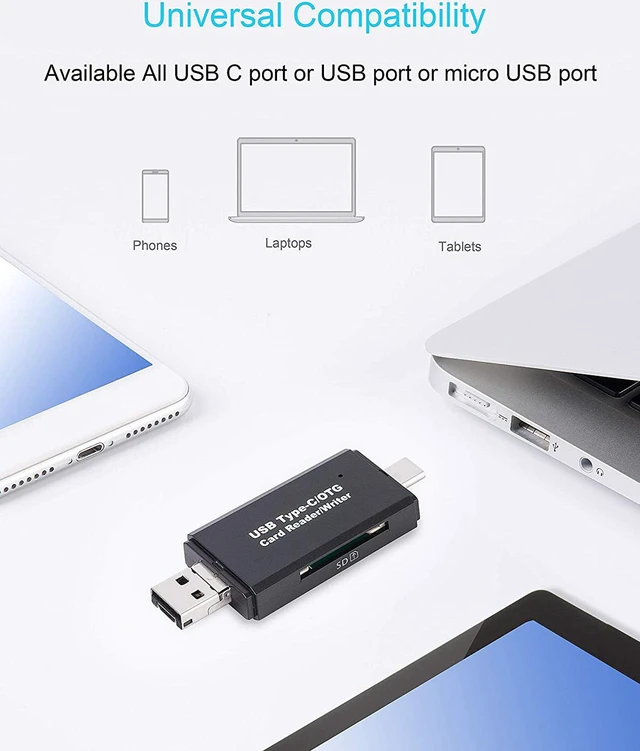 Alt view image 5 of 7 - Micro SD Card Reader, 3-in-1 USB 2.0 Memory Card Reader OTG Adapter with Standard USB Male & Micro USB, USB C Male Connector USB C for PC/Laptop/Smart Phones/Tablets with OTG Function