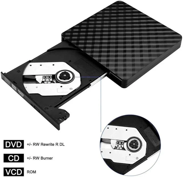 Alt view image 3 of 7 - External CD Drive, Hannord Portable high-speed USB 3.0 Portable CD/DVD +/-RW Drive DVD/CD ROM Rewriter Burner Compatible with Laptop Desktop PC Windows Linux Mac