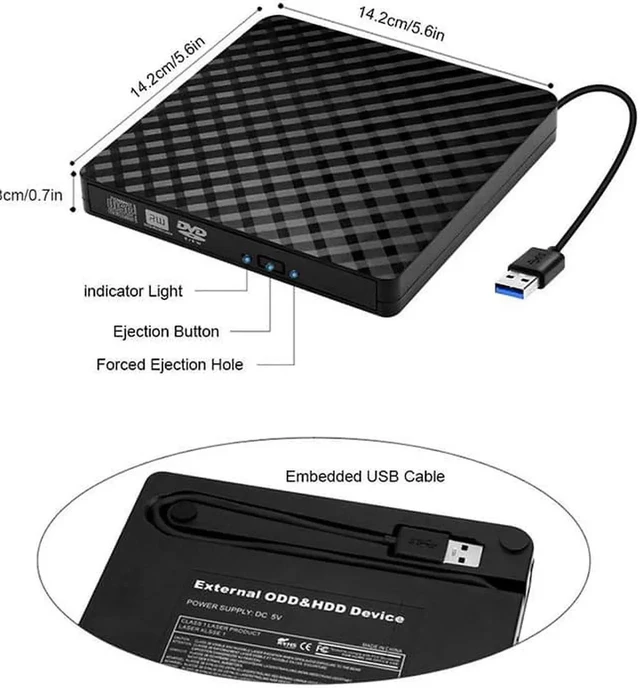 Alt view image 5 of 7 - External CD Drive, Hannord Portable high-speed USB 3.0 Portable CD/DVD +/-RW Drive DVD/CD ROM Rewriter Burner Compatible with Laptop Desktop PC Windows Linux Mac