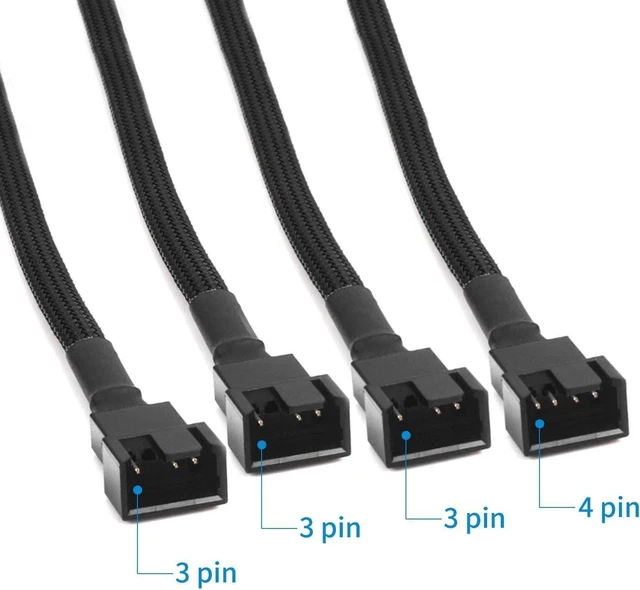 Alt view image 3 of 7 - PWM Fan Splitter 4 pin Adapter Cable Sleeved Braided Y Splitter for Desktop Computer CPU Fan Splitter PC 4 Pin Fan Extension Power Cable 1 to 4 Converter 10 inches
