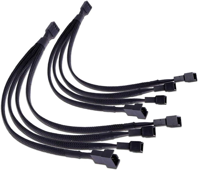 Main image of PWM Fan Splitter 4 pin Adapter Cable Sleeved Braided Y Splitter for Desktop Computer CPU Fan Splitter PC 4 Pin Fan Extension Power Cable 1 to 4 Converter 10 inches