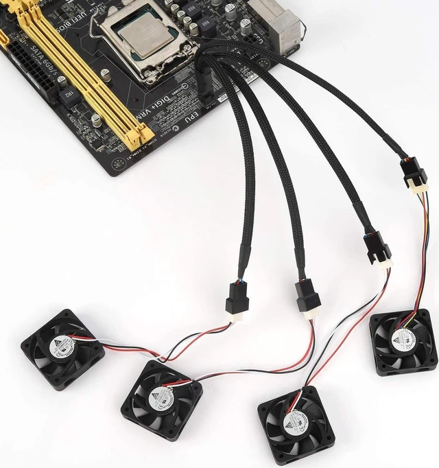 Alt view image 6 of 7 - PWM Fan Splitter 4 pin Adapter Cable Sleeved Braided Y Splitter for Desktop Computer CPU Fan Splitter PC 4 Pin Fan Extension Power Cable 1 to 4 Converter 10 inches