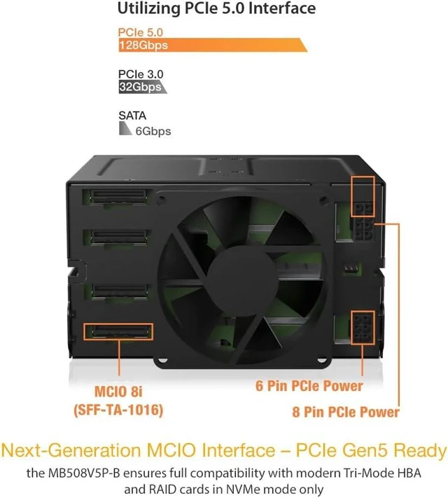 Alt view image 7 of 7 - ICY DOCK ToughArmor MB508V5P-B 8-Bay 15 mm U.2/U.3 NVMe SSD Mobile Rack Cage for Dual 5.25" Drive Bay (4 x MCIO 8i SFF-TA-1016)