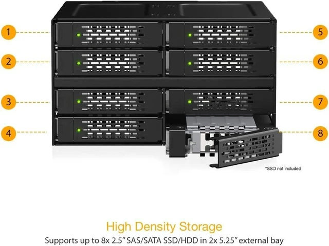 Alt view image 2 of 7 - ICY DOCK ToughArmor MB508V5P-B 8-Bay 15 mm U.2/U.3 NVMe SSD Mobile Rack Cage for Dual 5.25" Drive Bay (4 x MCIO 8i SFF-TA-1016)