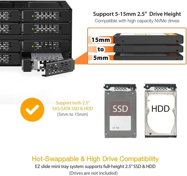 Alt view image 6 of 7 - ICY DOCK ToughArmor MB508V5P-B 8-Bay 15 mm U.2/U.3 NVMe SSD Mobile Rack Cage for Dual 5.25" Drive Bay (4 x MCIO 8i SFF-TA-1016)