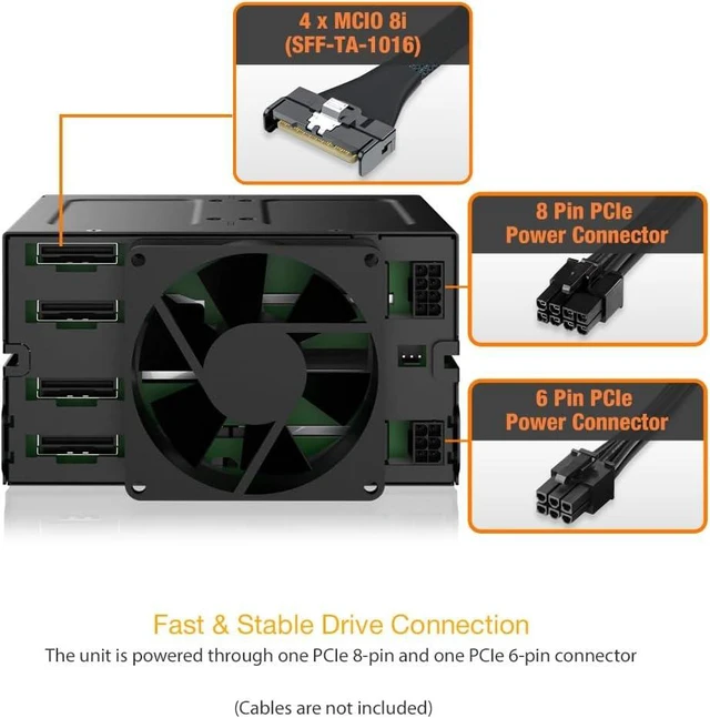 Alt view image 4 of 7 - ICY DOCK ToughArmor MB508V5P-B 8-Bay 15 mm U.2/U.3 NVMe SSD Mobile Rack Cage for Dual 5.25" Drive Bay (4 x MCIO 8i SFF-TA-1016)