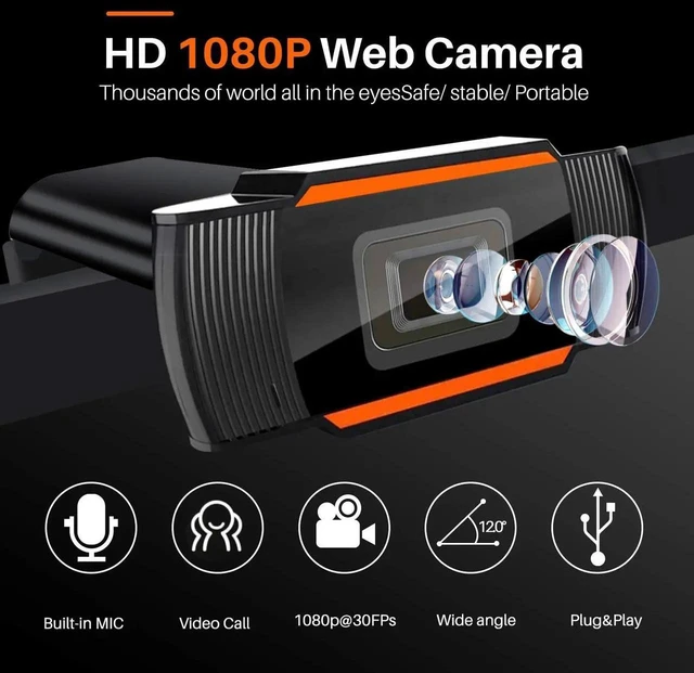 Alt view image 2 of 7 - Webcam with Microphone, 1080P HD Streaming USB Computer Webcam Web Camera Noise Reduction for PC Video Conferencing/Calling/Gaming, Laptop/Desktop Mac, Skype/YouTube/Zoom/Facetime